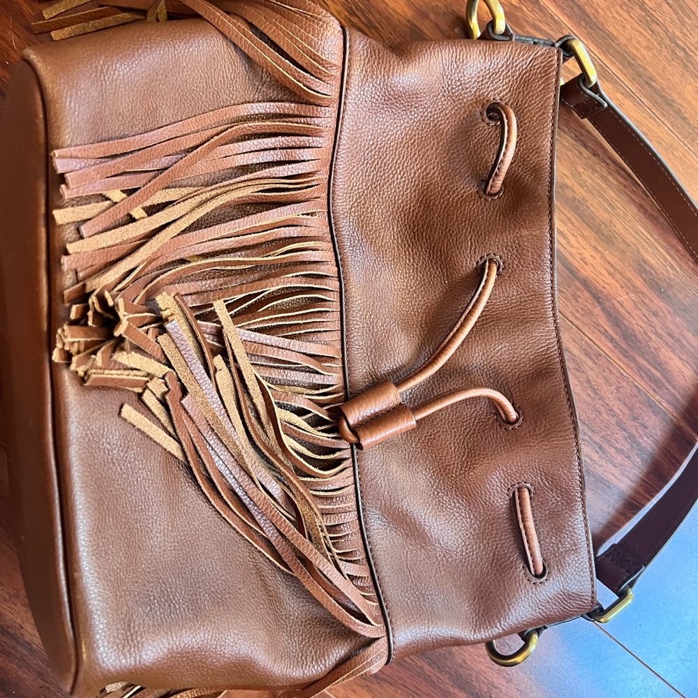 Brown Leather Fossil Fringe Handbag